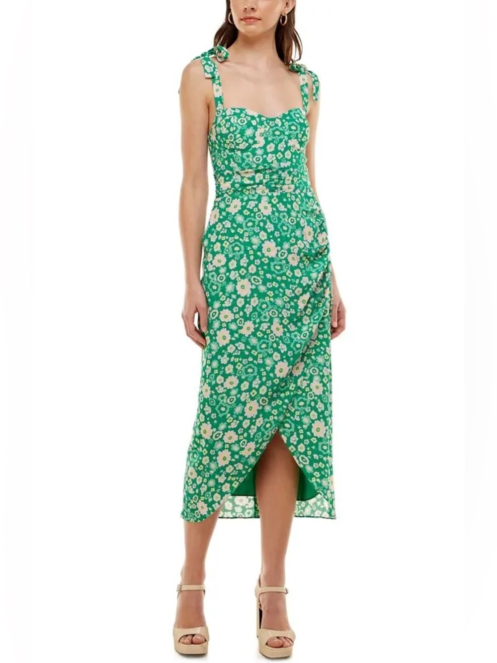 NWT WAYF | Malibu Faux Wrap Midi Dress in Kelly Daisy Floral, XS